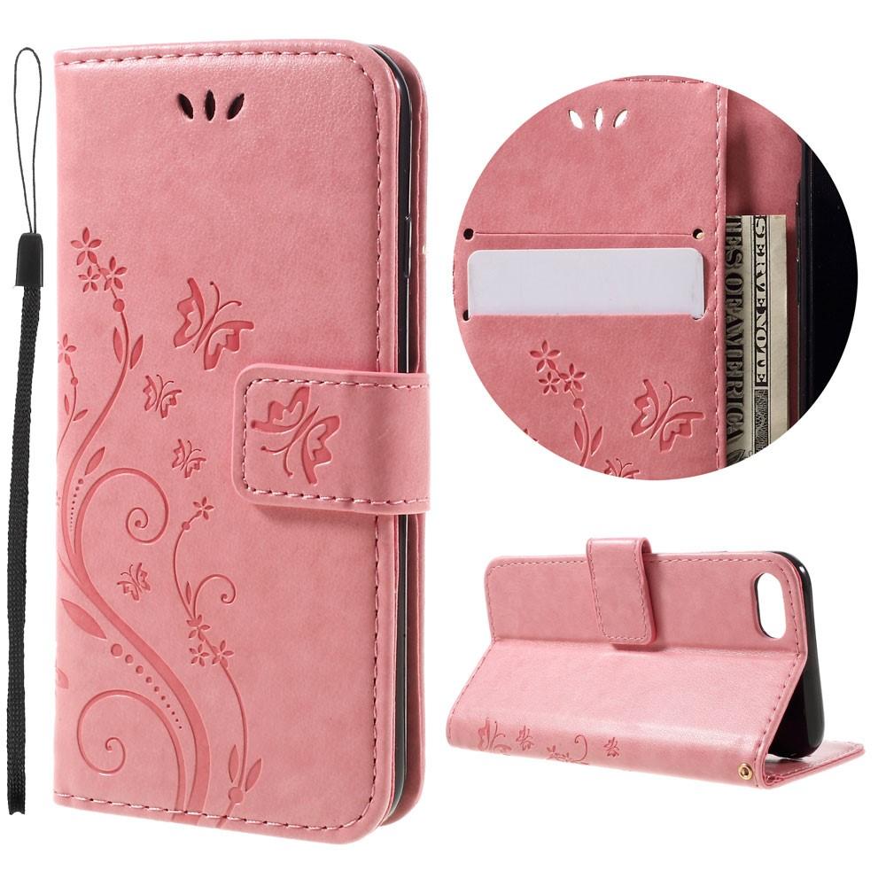 Étui en cuir à papillons pour iPhone SE 2020, Rose