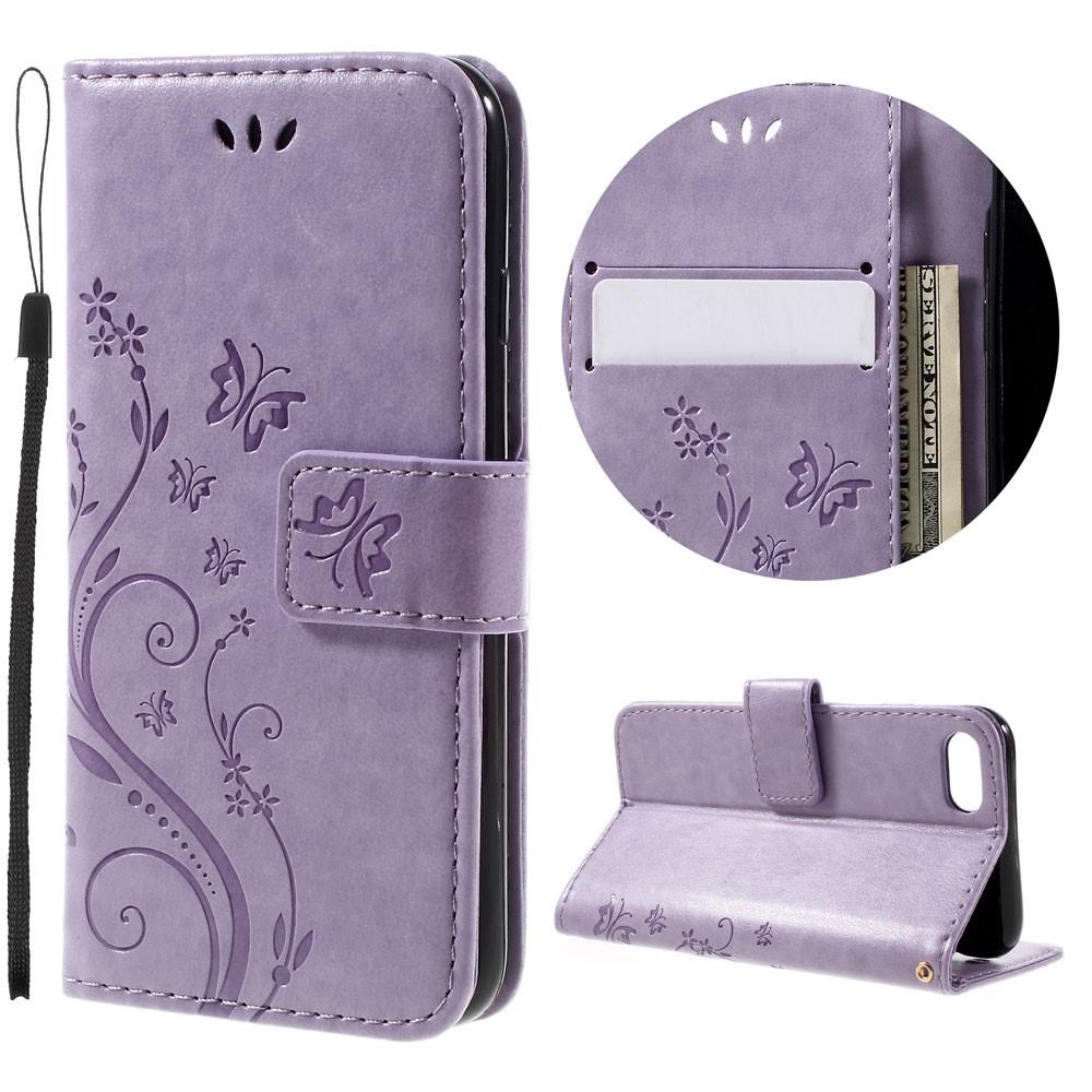 Étui en cuir à papillons pour iPhone SE 2020, Violet
