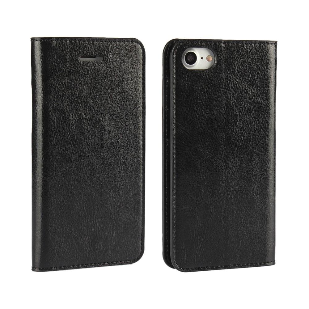 Coque portefeuille en cuir Veritable iPhone SE 2020, Noir