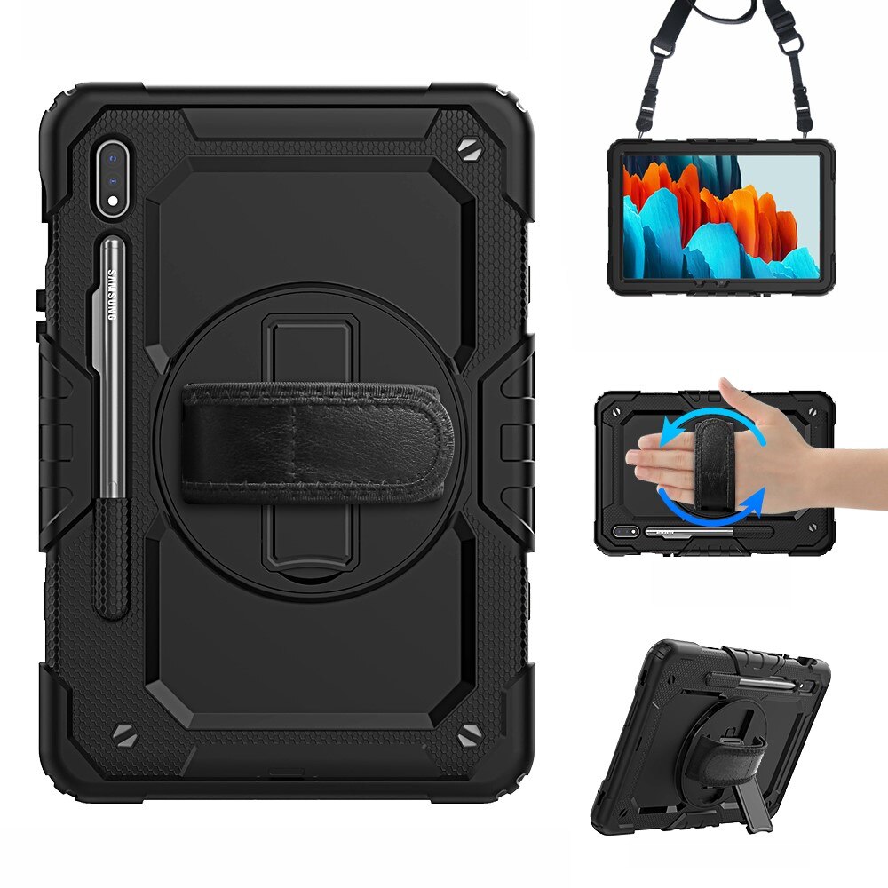 Full Protection Coque hybride antichoc avec bandoulière Samsung Galaxy Tab S7/S8 11.0 Noir