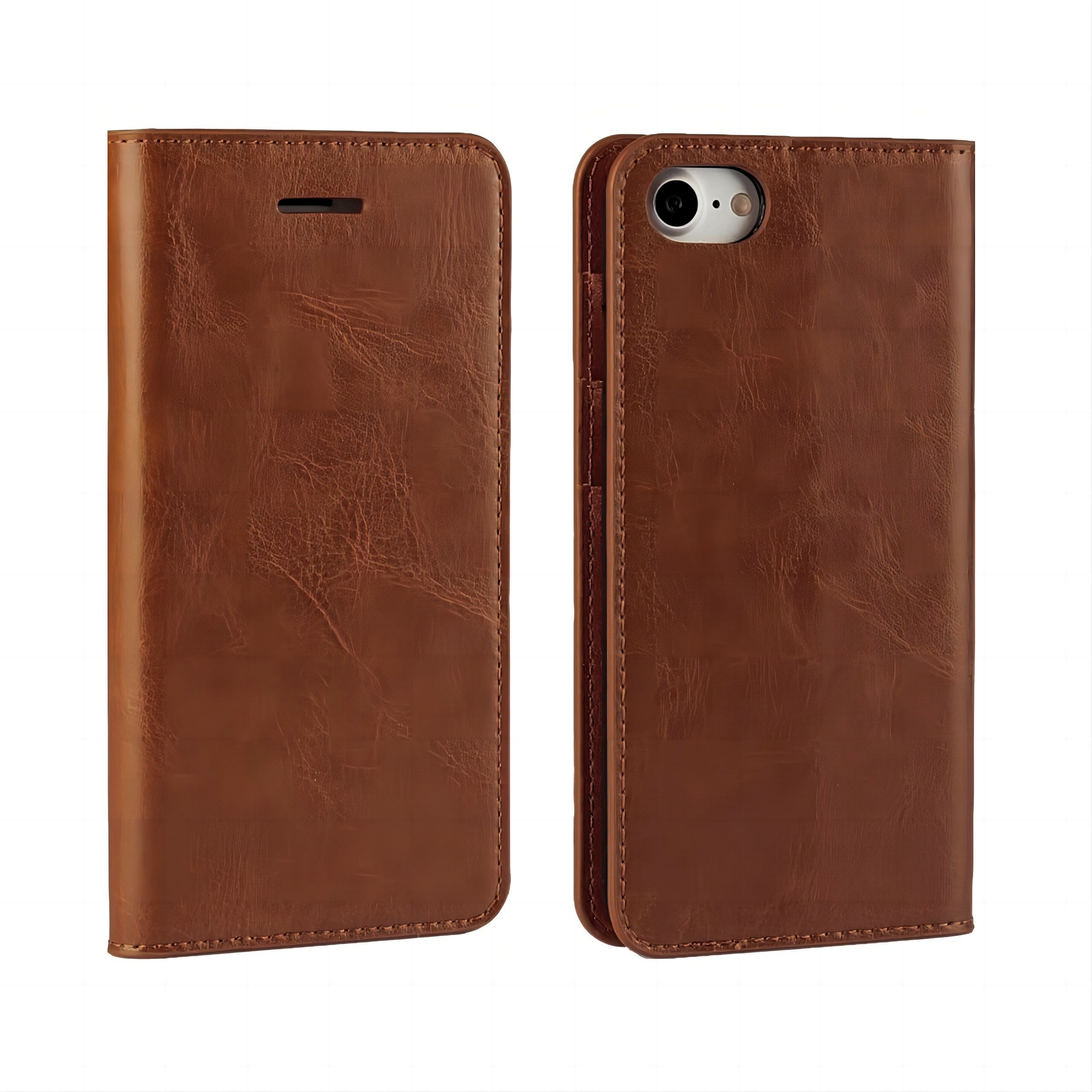 Coque portefeuille en cuir Veritable iPhone SE 2020, Marron