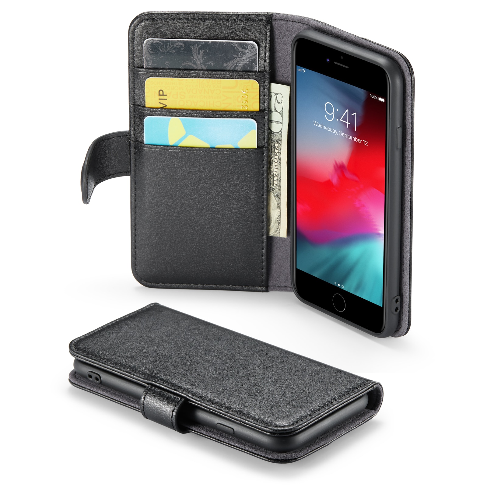 Étui en cuir veritable iPhone SE 2020, Noir