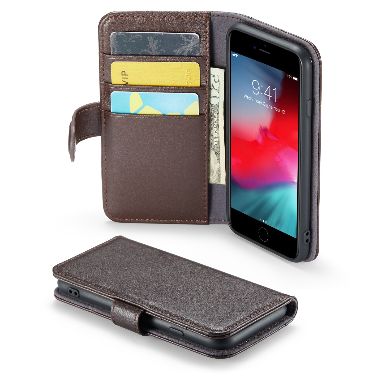 Étui en cuir veritable iPhone SE 2020, Marron