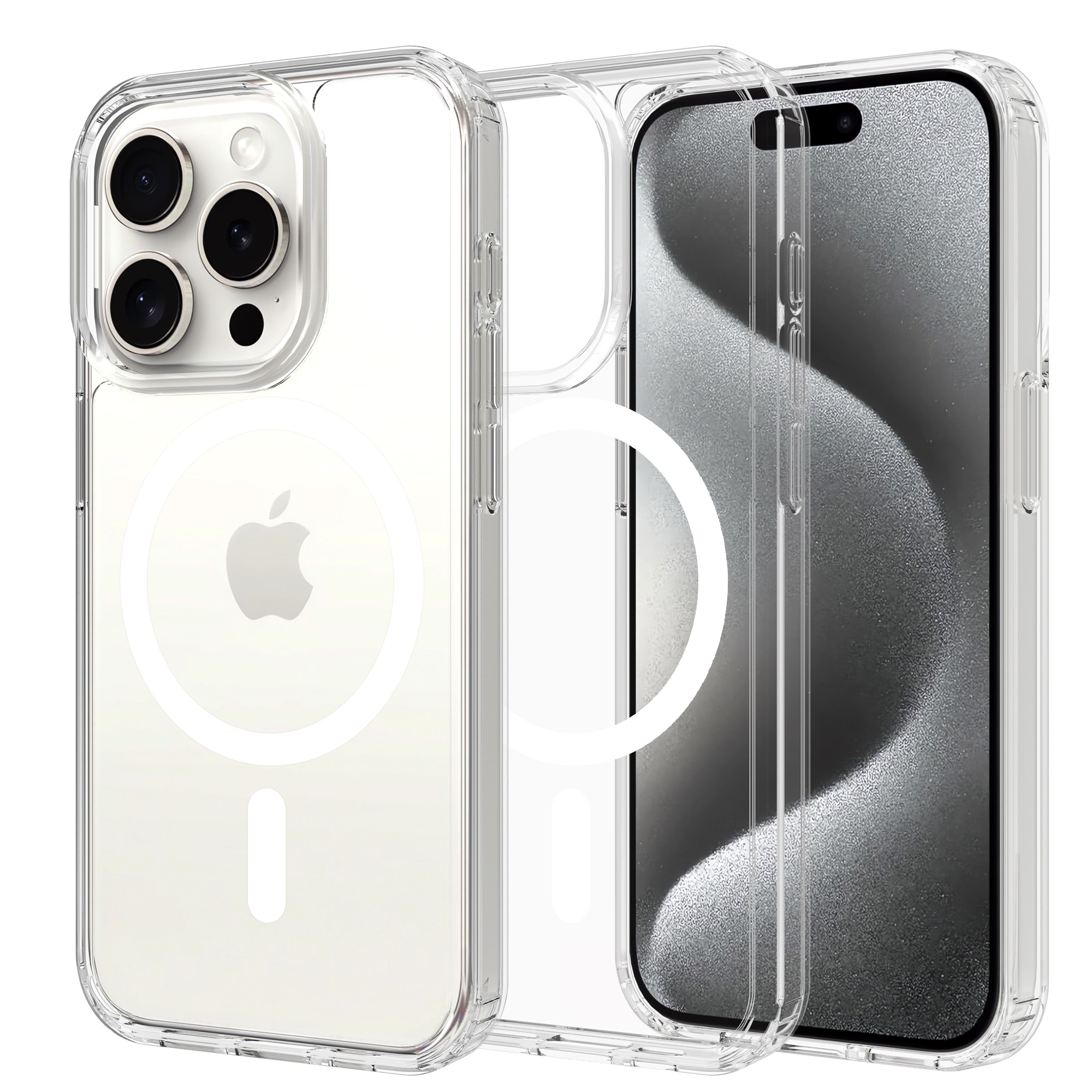 Coque hybride MagSafe iPhone 15 Pro Max, Transparent