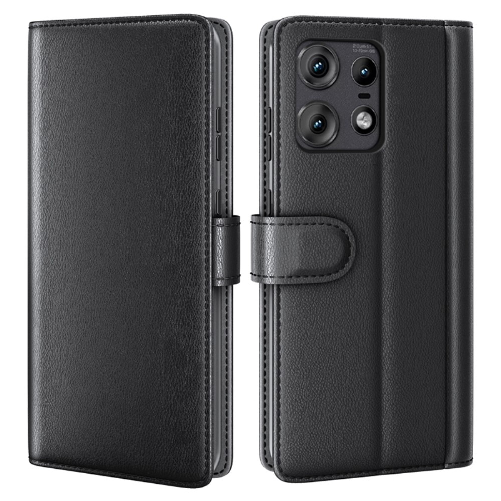 Étui en cuir veritable Motorola Edge 50 Pro, Noir