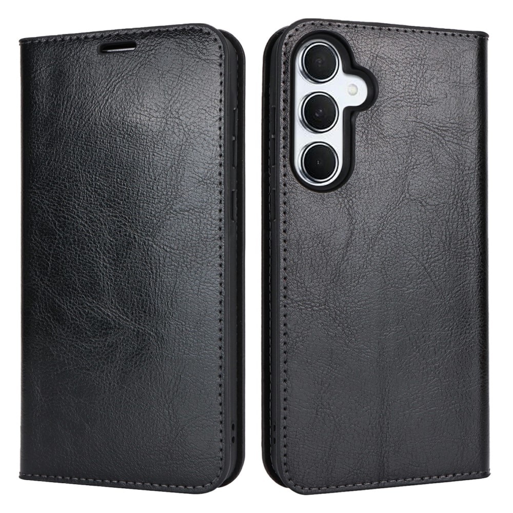 Coque portefeuille en cuir Veritable Samsung Galaxy S24 FE, Noir